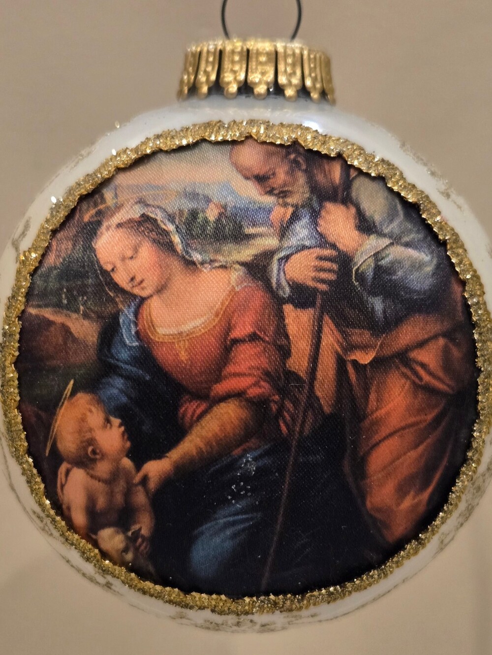 Vintage Christmas By Krebs Masters On Silk Holy Family Ornament